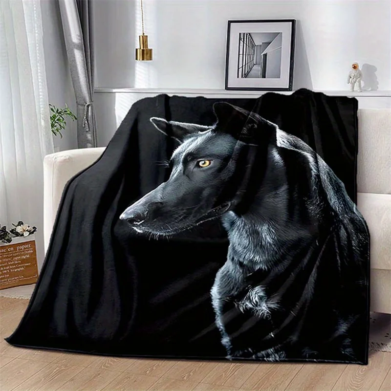 Lifelike Black Dog Animal Art Print Flannel Blanket Comfortable Soft Plush Throw Blanket for Couch Bed Sofa All‑Purpose
