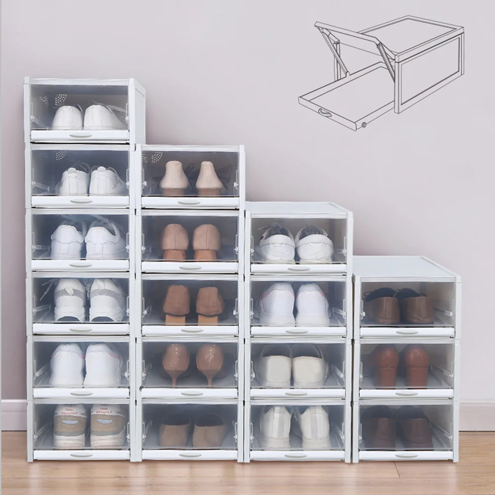 

Clear Plastic Drawer Type Stackable Shoe Storage Box Organizer For Small Spaces Closet Shoe Cabinet Boxes 3Pcs