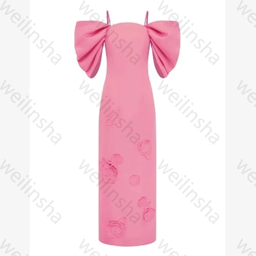 Elegante cinta de espaguete mangas puff vestidos de noite sexy celebridade vestido longo requintado alta qualidade vestido de festa de baile personalizado