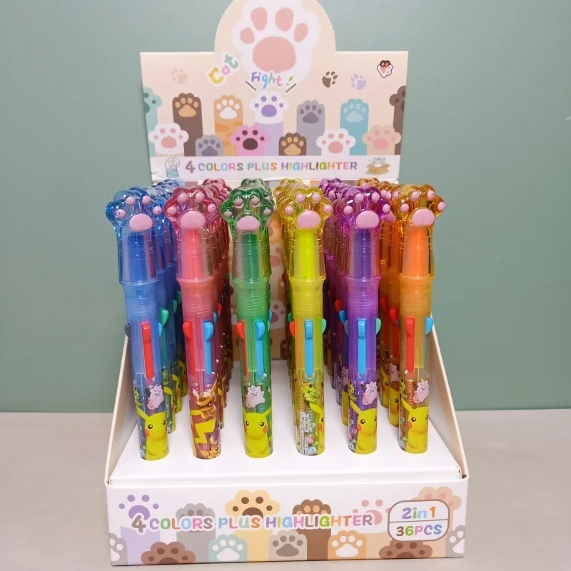 36-pcs-lot-dessin-anime-pokemon-4-couleurs-stylo-a-bille-mignon-presse-stylos-a-bille-surligneur-stylo-ecole-bureau-ecriture-approvisionnement