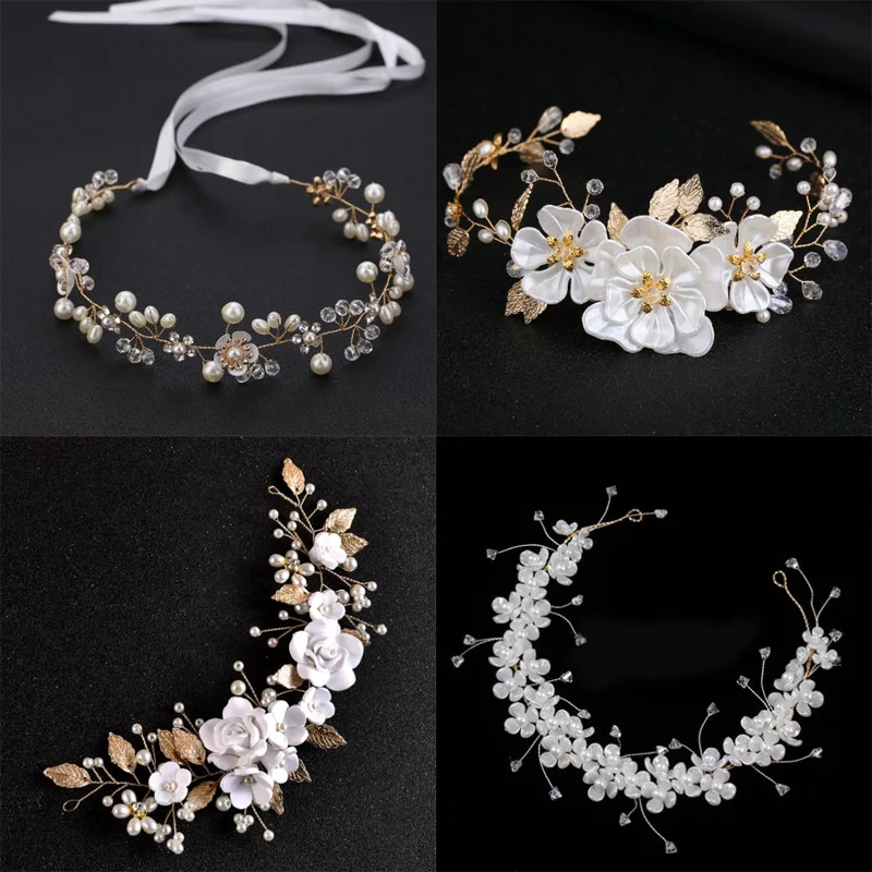 Wedding Crystal Flower Headband Tiara For Women Bride Queen Party Bridal Wedding Hair Accessories Jewelry Vine Band Headband