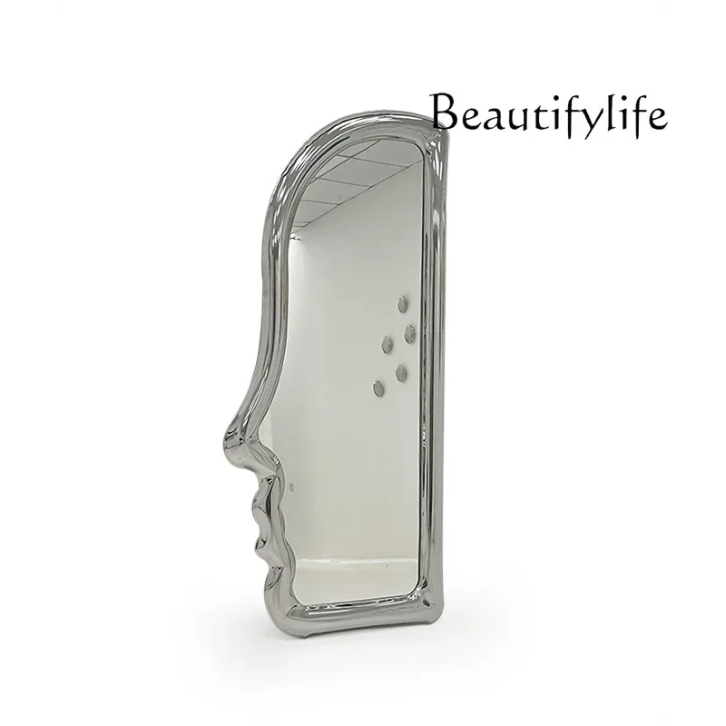 Modern creative art stainless steel dressing floor side face full body mirror wall hanging clothing store decorative mirror