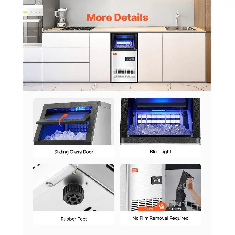 Freestanding Commercial Ice Maker 100lbs Daily Production 36 Cube Capacity High Efficiency Machine