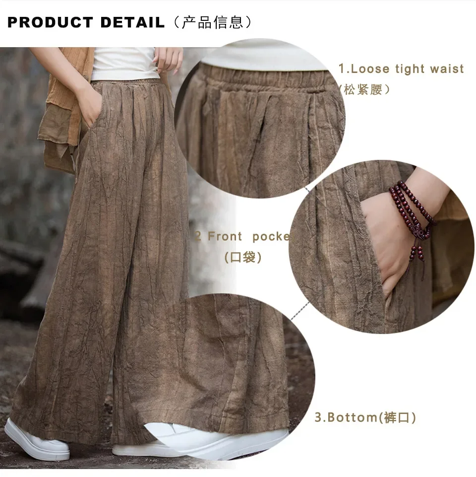 Elegant Women's Cotton Linen Baggy Cargo Pants Vintage Elastic Waist Yoga Trousers Loose Casual Long Wide Leg Oversize Clothes