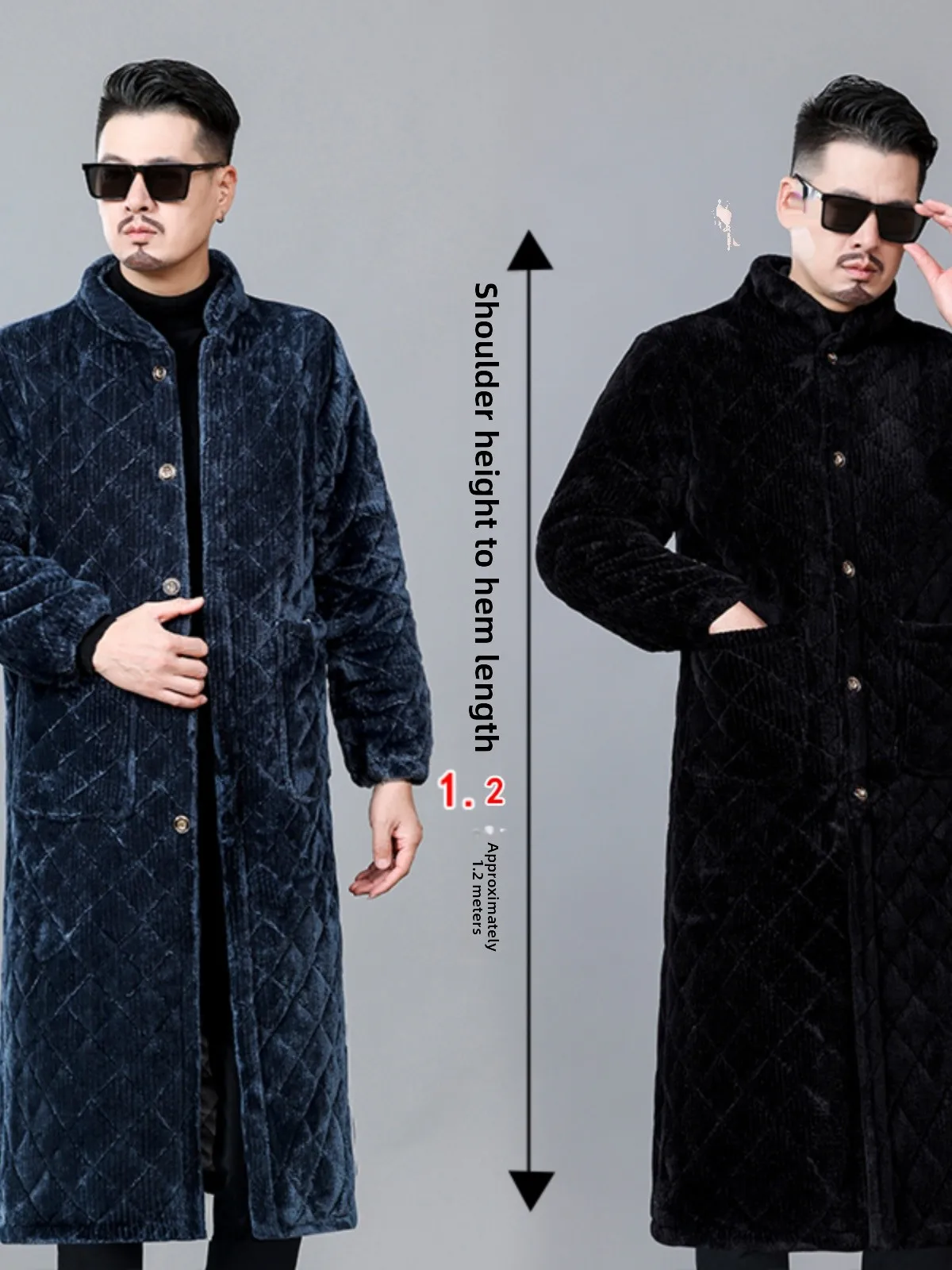 

Теплое флисовое пальто-куртка выше колена для мужчин, повседневное, свободного кроя, с воротником-стойкой, для дома и бизнеса, в джентльменском стиле