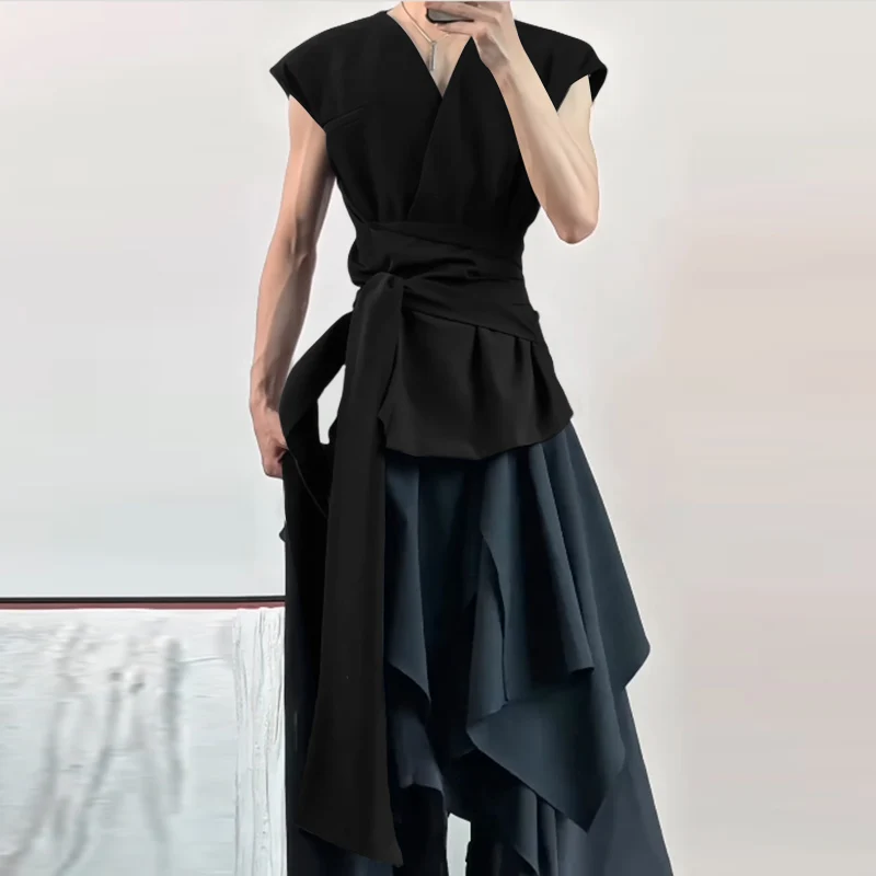 

INCERUN мужские жилеты однотонные с v-образным вырезом без рукавов на шнуровке мужские жилеты уличная одежда свободные модные повседневные жилеты для отдыха мужские S-5XL