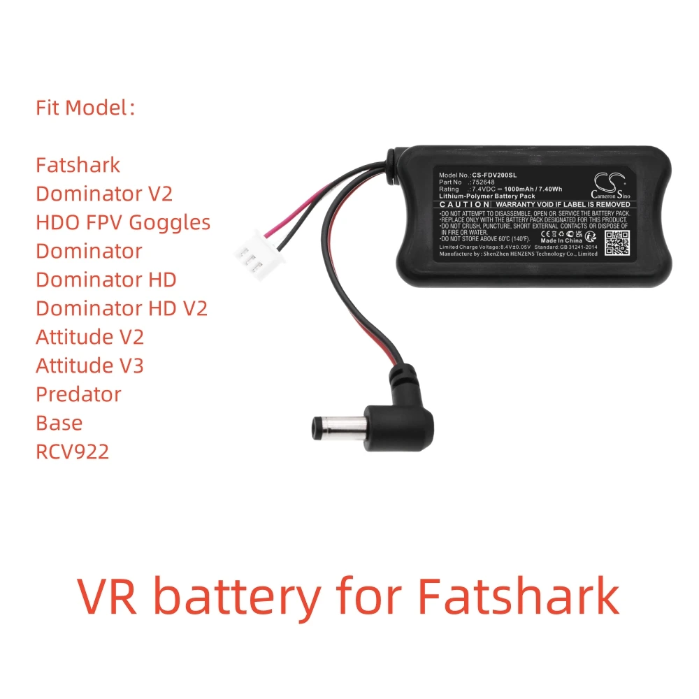 

Литий-полимерный аккумулятор VR для Fatshark. 1000 В, 752648 мАч, Dominator V2 HDO FPV Goggles отношение V3 Predator Base RCV922