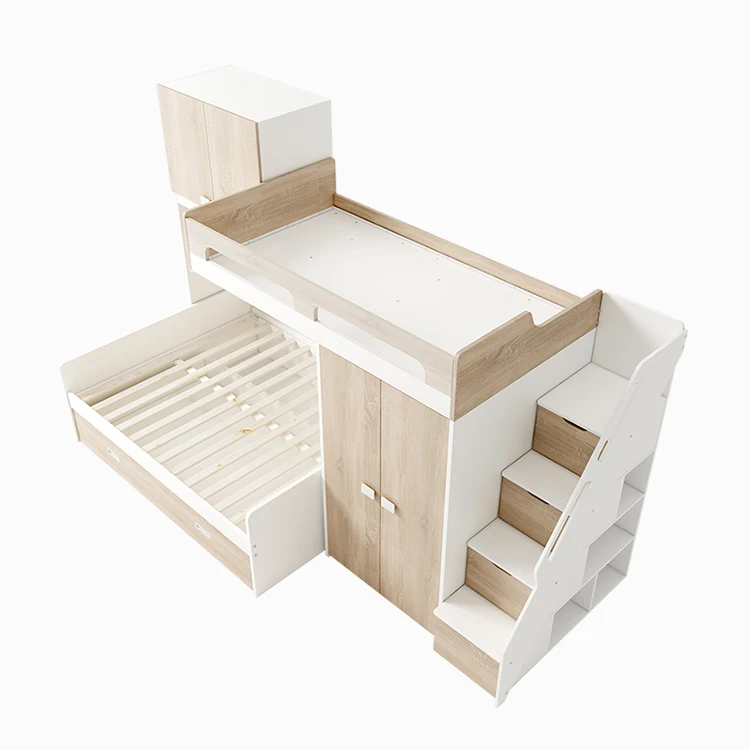 *New Style Wood Grain Double Bunk Bed Storage for Kids Bunk Bed with Wardrobe