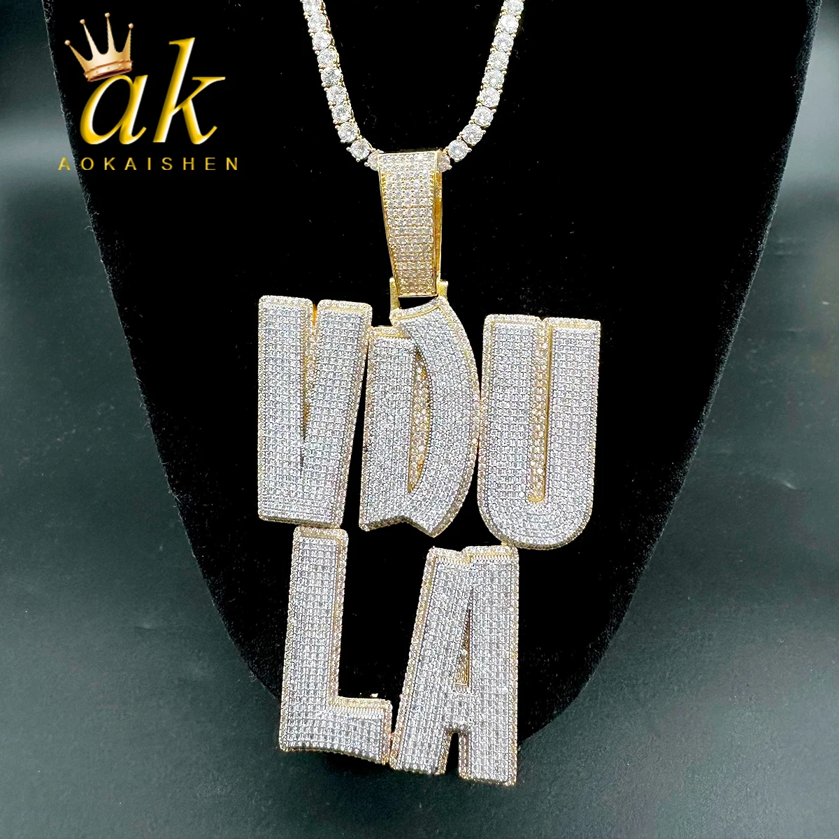 Aokaishen Customized Name Plated Necklace for Men Iced Out Personalized Pendant Two Tone Hip Hop Jewelry