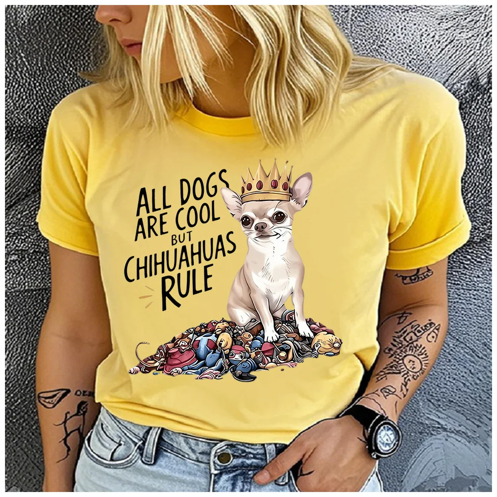 Cotton 100% All Dogs Are Cool But Chihuahuas Rule Print T Shirt Women Crown Chihuahua Dog Graphic Short Sleeve Pet Lover Casual