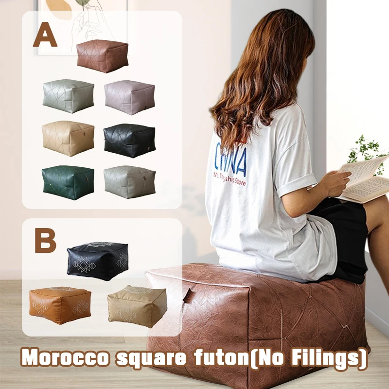 

Moroccan Leather Pouf Handmade Leather Pouffe Luxury Pouf Ottomanfloor Footstool Yoga Square Cover