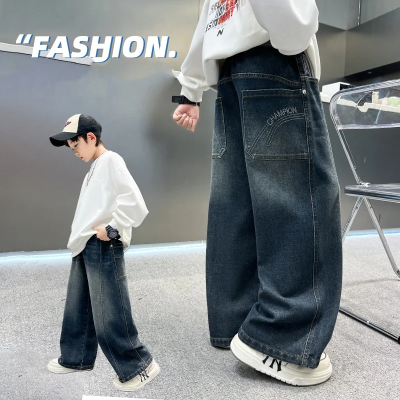 

Baby Boys Jeans Child Y2k Pants Tween Boys Denim Teenage Spring Autumn Long Trousers Toddler Straight Jeans Students Age 4-14Y