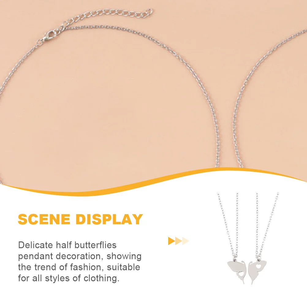

2Pcs Butterfly Necklace Set Lightweight Chain Necklaces Delicate Sister Accessory Half Butterfly Pendant Exquisite Jewelry