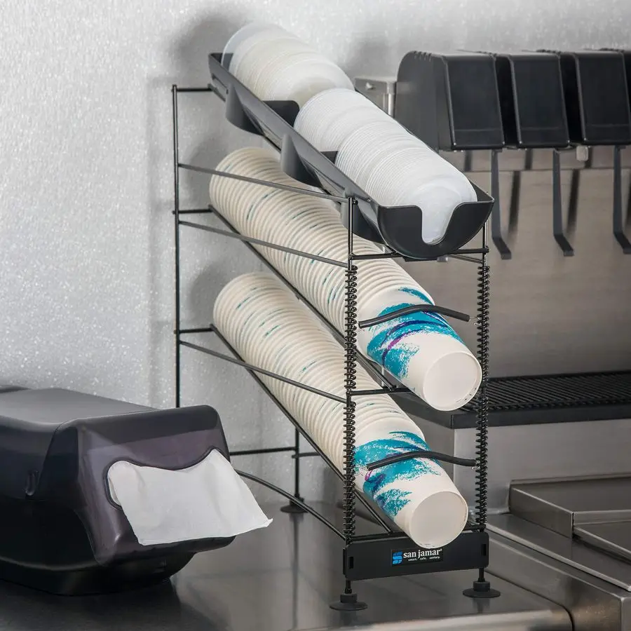 Диспенсер для чашек и крышек Jamar Wireworks подходит для 8, 44 унции. Чашки, 4-х ярусные с присоской для ресторанов, фаст-фуда и кухни