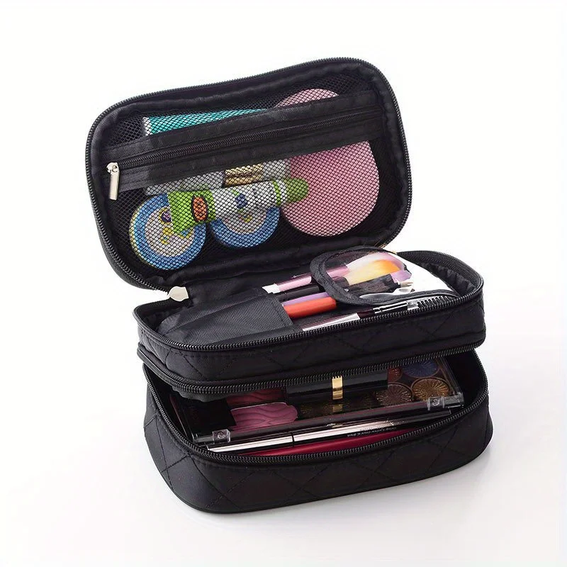 1pc cosmetic bag portable large capacity double layer nylon waterproof portable cosmetic storage bag travel cosmetic bag