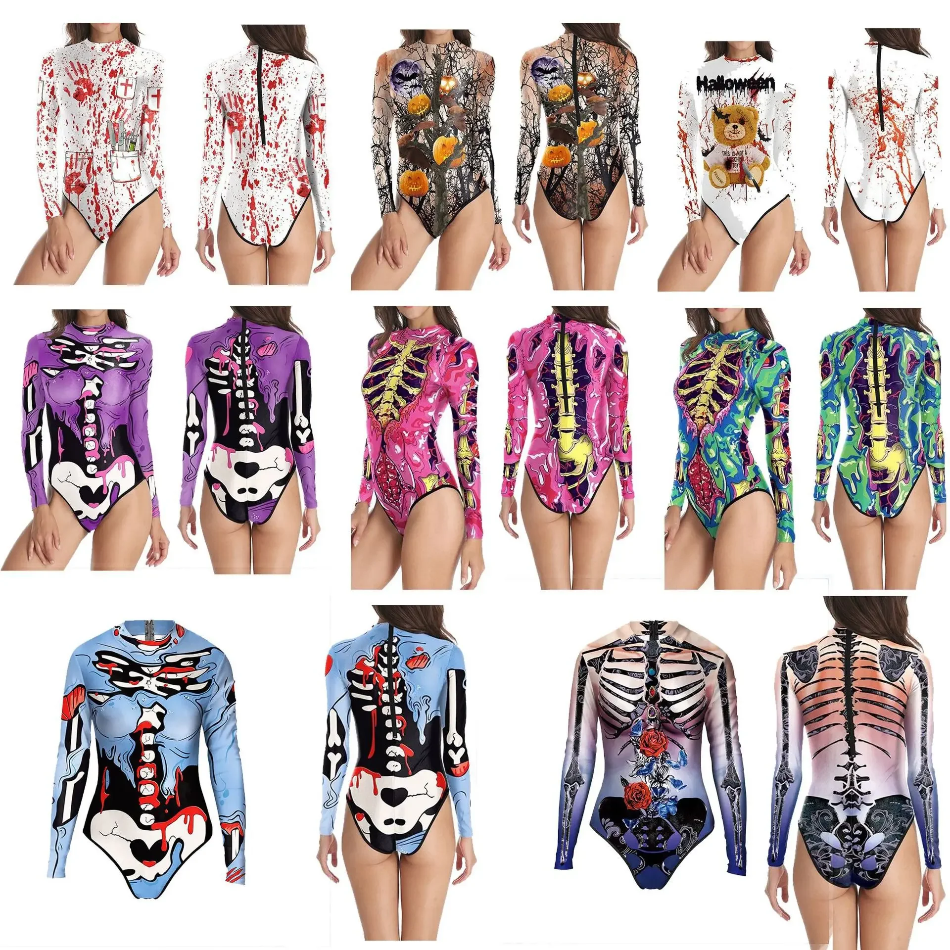 Women Skeleton Skull One-piece 3D Printed Swimsuit Bikini Adults Sexy Swimwear for Summer Party Halloween Cosplay Costume