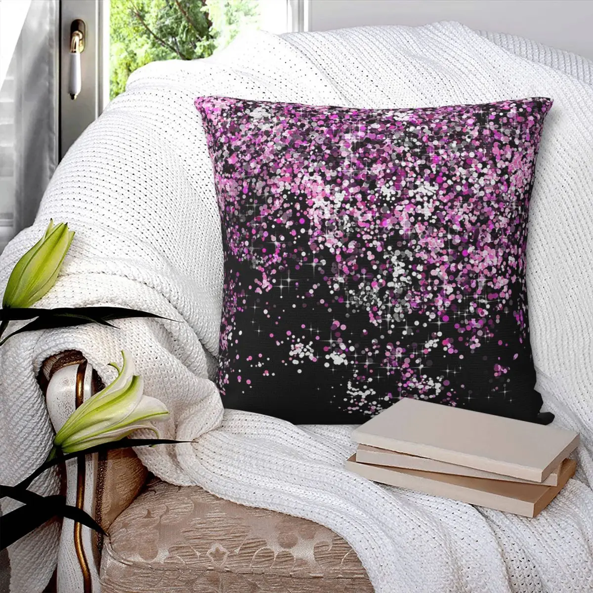 Pink Fake Glitter Square Pillowcase Pillow Cover Polyester Cushion Zip Decorative Comfort Throw Pillow for Home Living Room