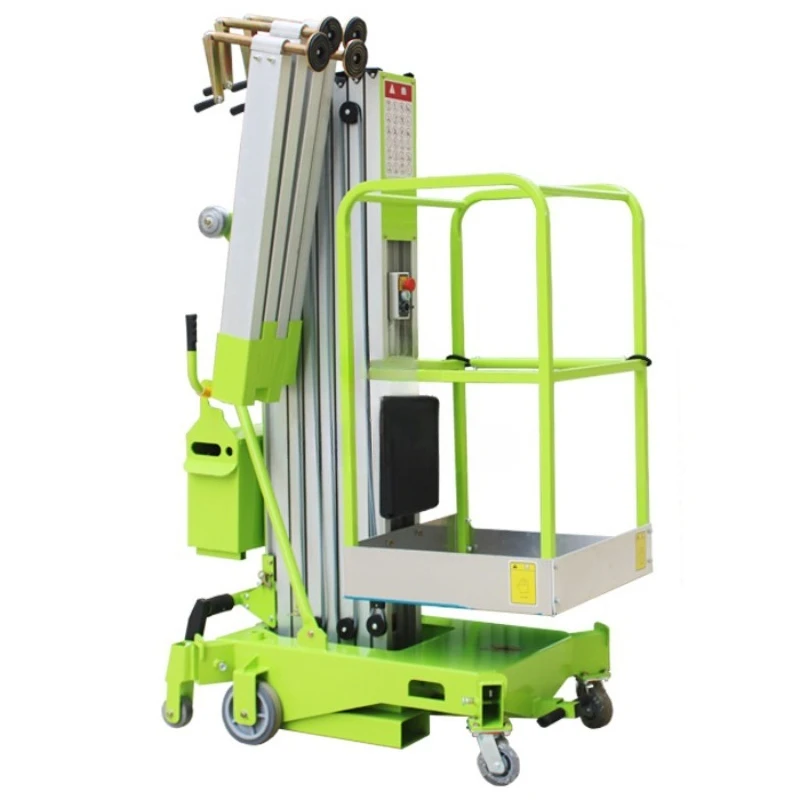 Portable hydraulic single aluminum aerial work platform ladder vertical mast lift