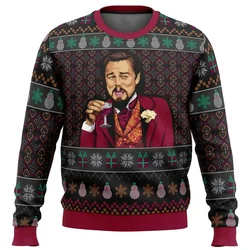 Suéter de Navidad feo para hombres, ropa de otoño e invierno, suéter de Papá Noel Clau, sudadera 3D, ropa de risa, Leo DiCaprio Meme, regalo, 2024