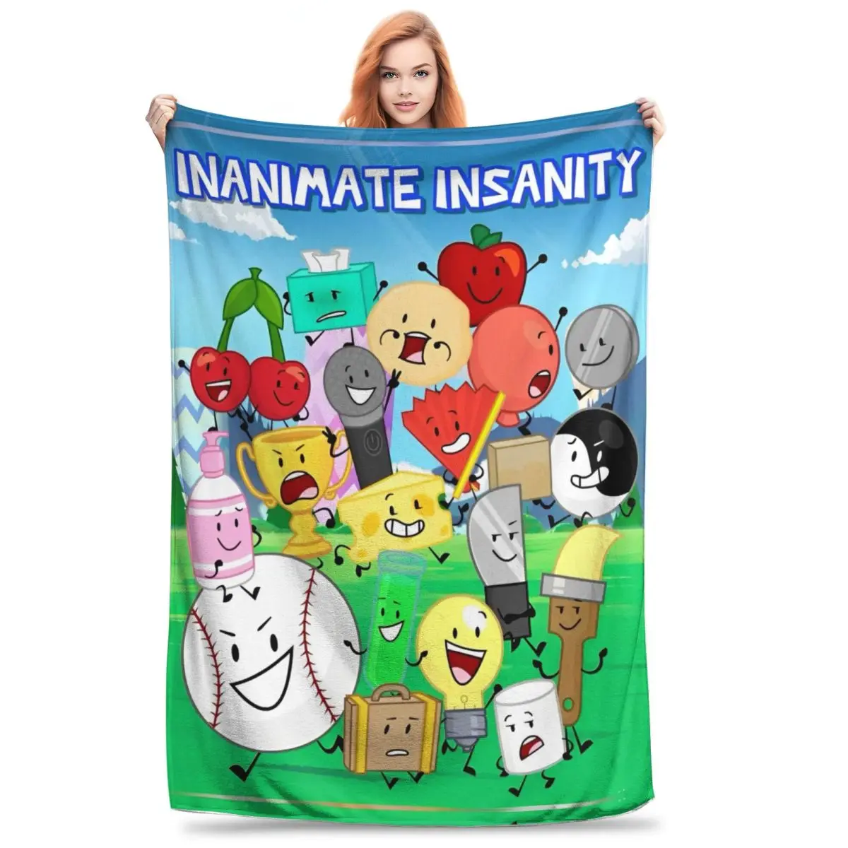 

BFDI Inanimate Anime Throw Blanket for Couch Battle for Dream Island Fuzzy Soft Plush Blanket Multi-size for All Seasons