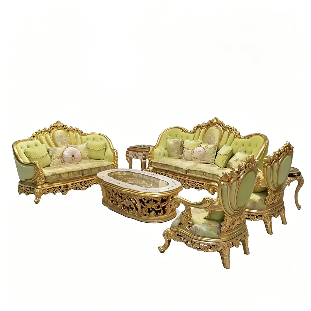 #French Luxury Palace Style Sectional Sofa Fabric Solid Wood Frame Carved Neo-classical European Design High Density Sponge