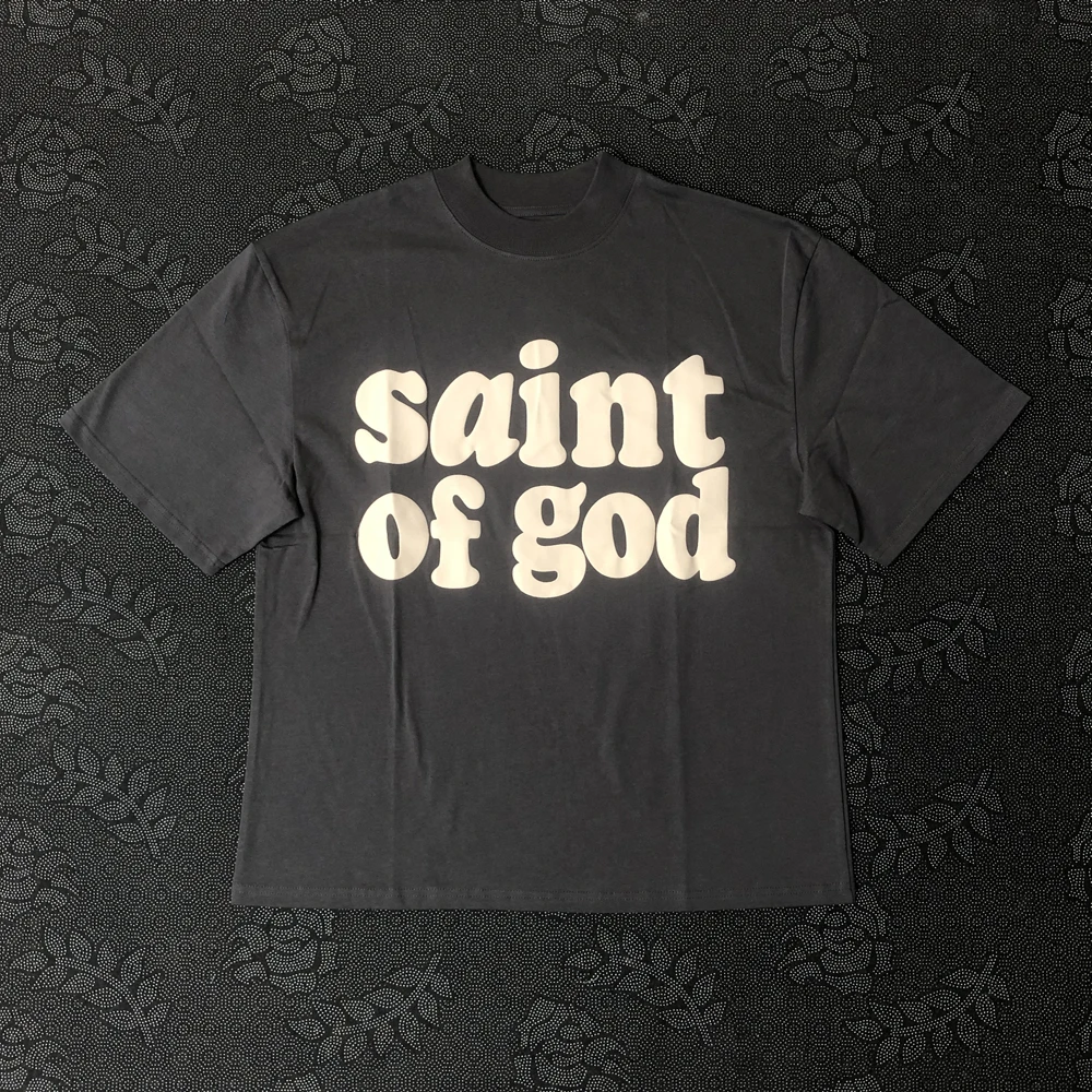 Frog Drift Fashion KANYE Streetwear SAINT OF GOD 100%Cotton Foaming Printing Clothing Loose Oversized Tees Tops T Shirt For Men