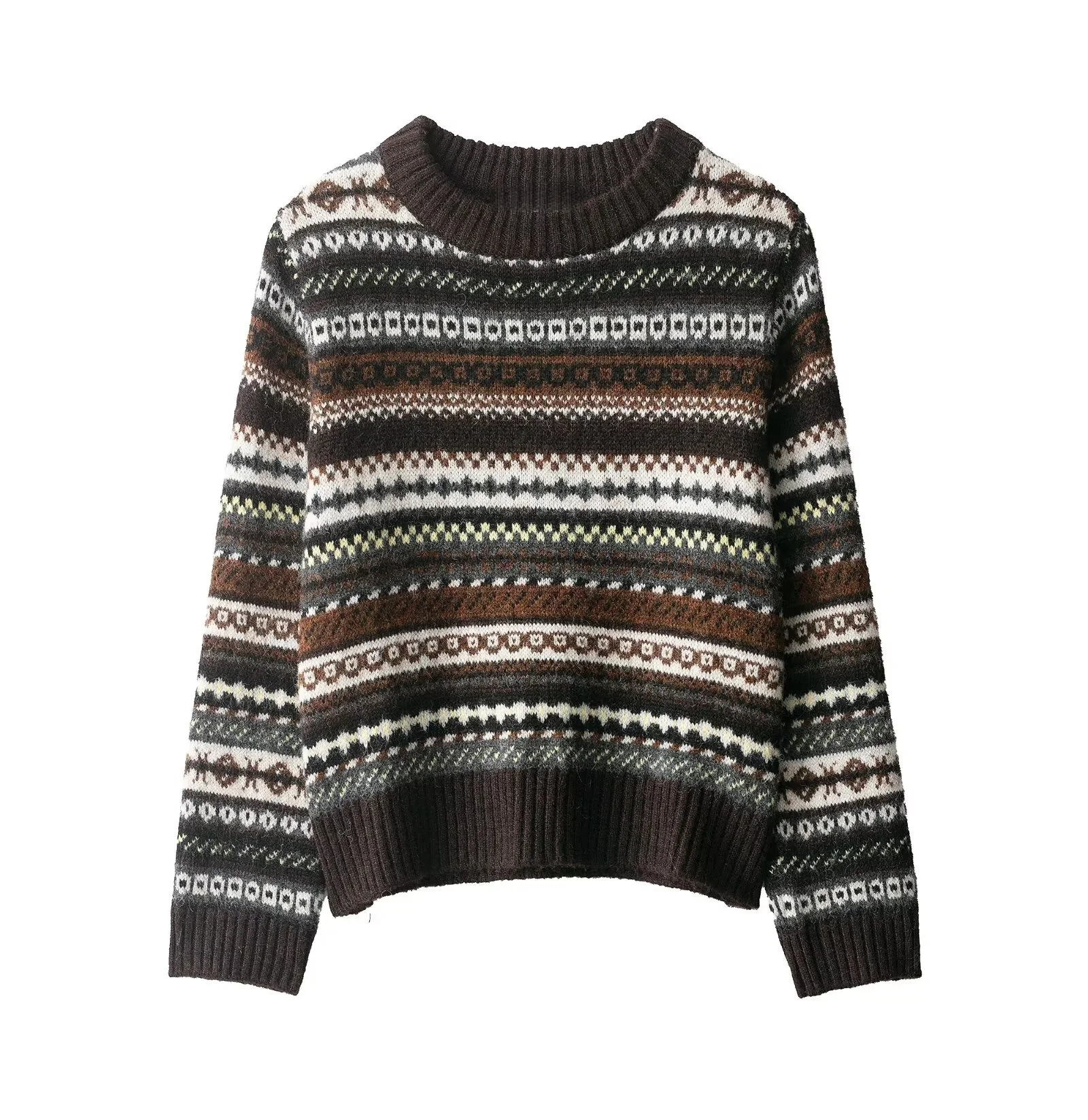 

Новое поступление осени/зимы 2025: повседневный, стильный, универсальный, унисекс, художественный жаккардовый вязаный свитер с круглым вырезом и длинными рукавами.