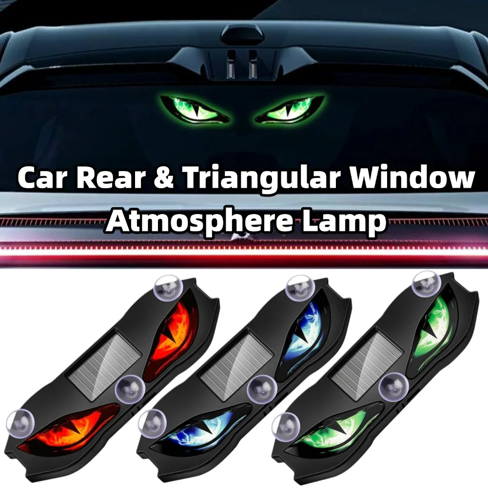 Cool Dynamic Flame Devil Eye Car Solar Strobe Light, Light Sensor Auto On/Off Anti-Collision Warning Lamp for Car Interior Decor