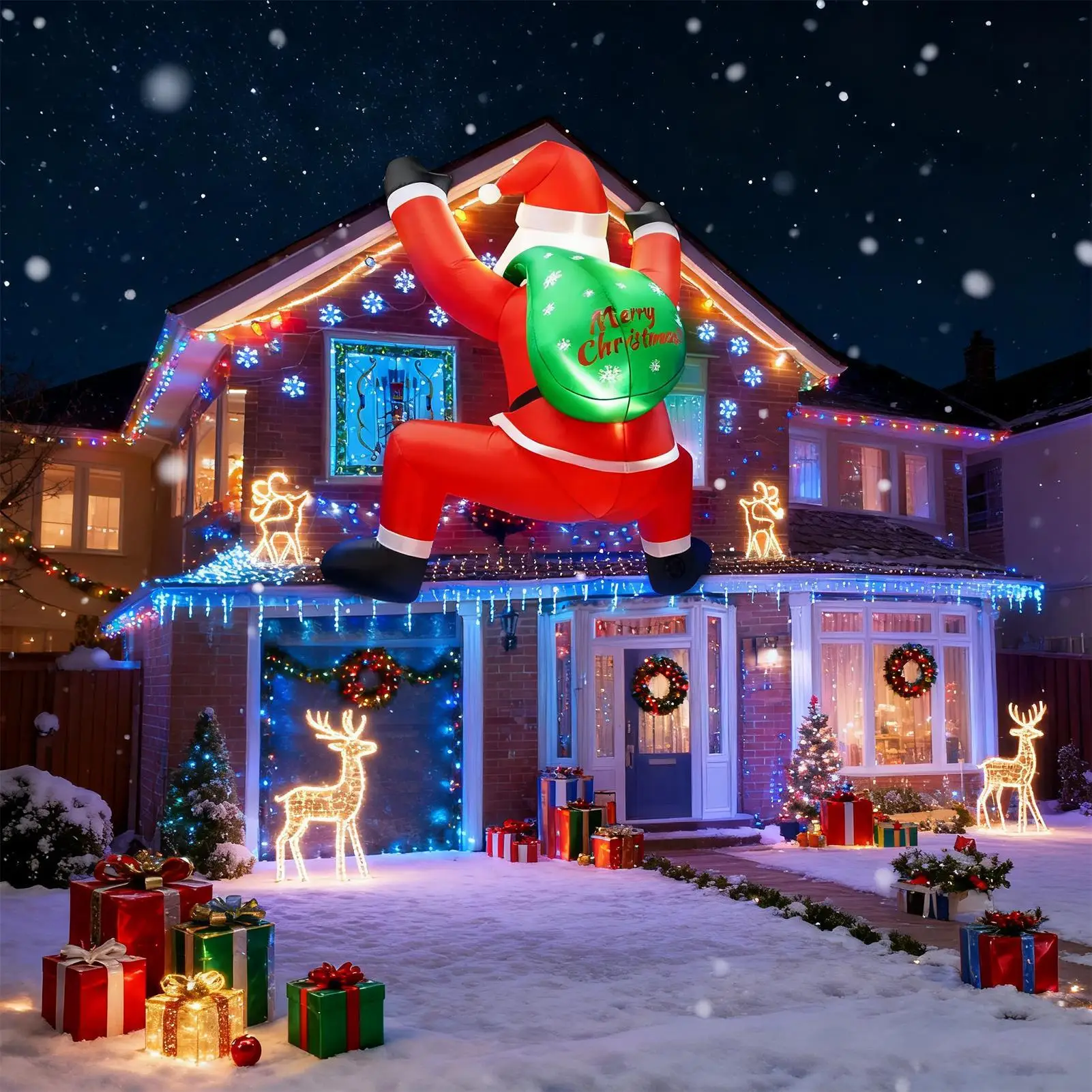 

Надувной Санта-Клаус 6 футов с подсветкой, альпинистский Санта-Клаус со встроенным светодиодным рождественским надувом, праздничное украшение для дома на крыльце