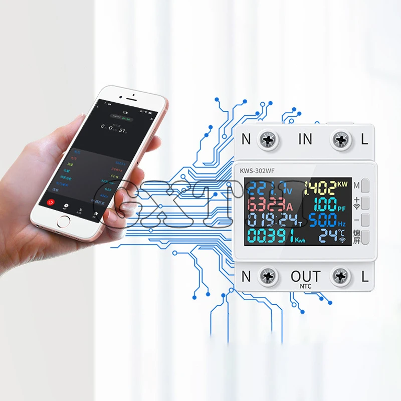 AC170-300V WIFI Tuya Smart Rail Voltage Ammeter 8 In 1 Multifunctional Digital Display Energy Meter Tester Power Off Protection