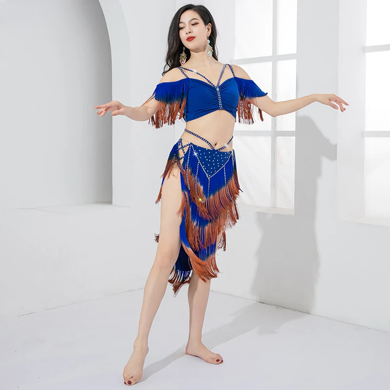 Belly Dance Clothes Suit for Women Oriental Dance Outfit Bra+tassels Skirt 2pcs  Adult Belly Dancing Popsong Set Costume