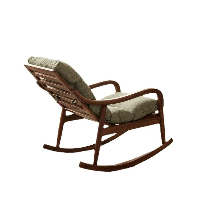 

New Chinese walnut solid wood rocking chair living room Internet celebrity single recliner leisure lazy