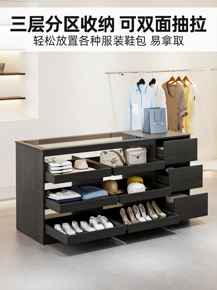 

Solid wood clothing store the flowing water platform can be pushed and pulled on both sides