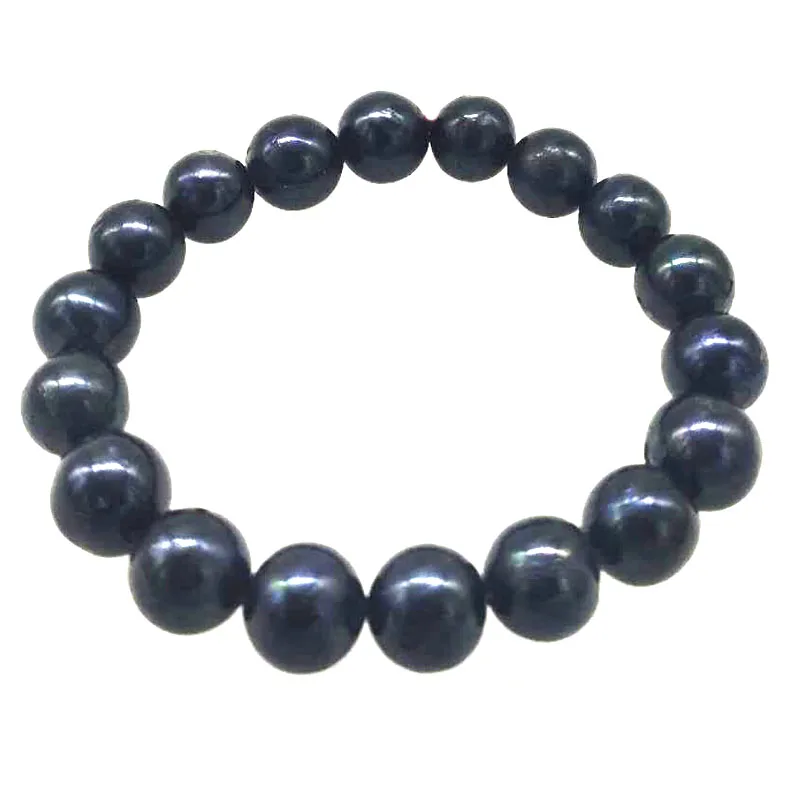 Wholesale 10-11mm Black Round Elastic Natural Pearl Bracelet