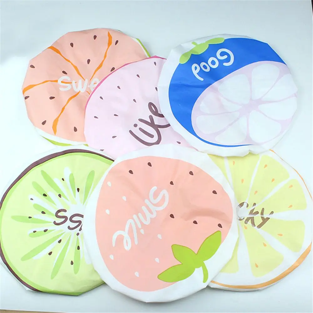 Cute Fruit Waterproof Elastic Shower Cap Thickened Bath Hat Reusable Head Hair Cover For Women Sleep Cap Bathroom Accessories