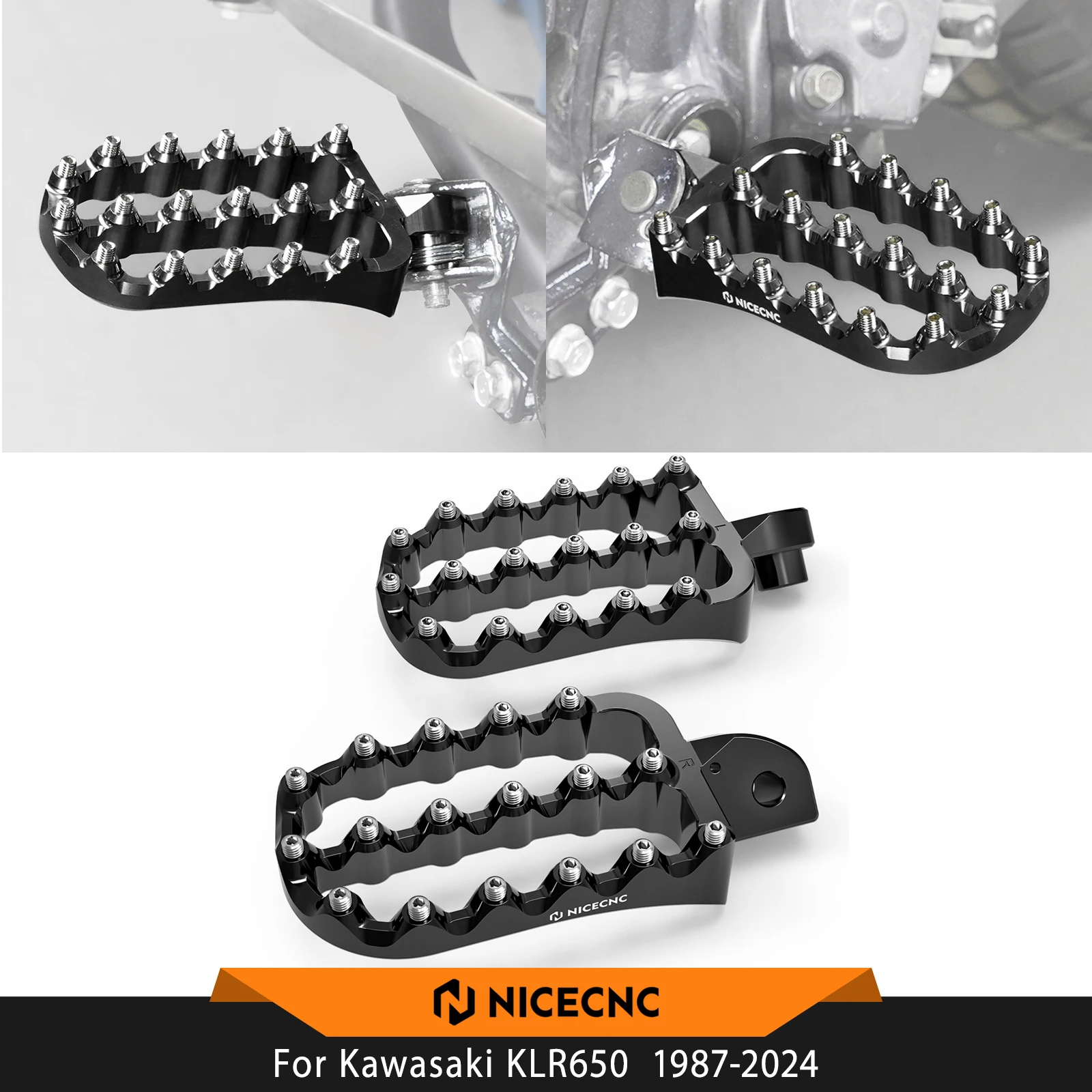

Подножки NICECNC увеличенного размера для Kawasaki KLR650 1987-2024, KLR650 2024, KLR650 2023, KLR650 2022, KLR650 2021