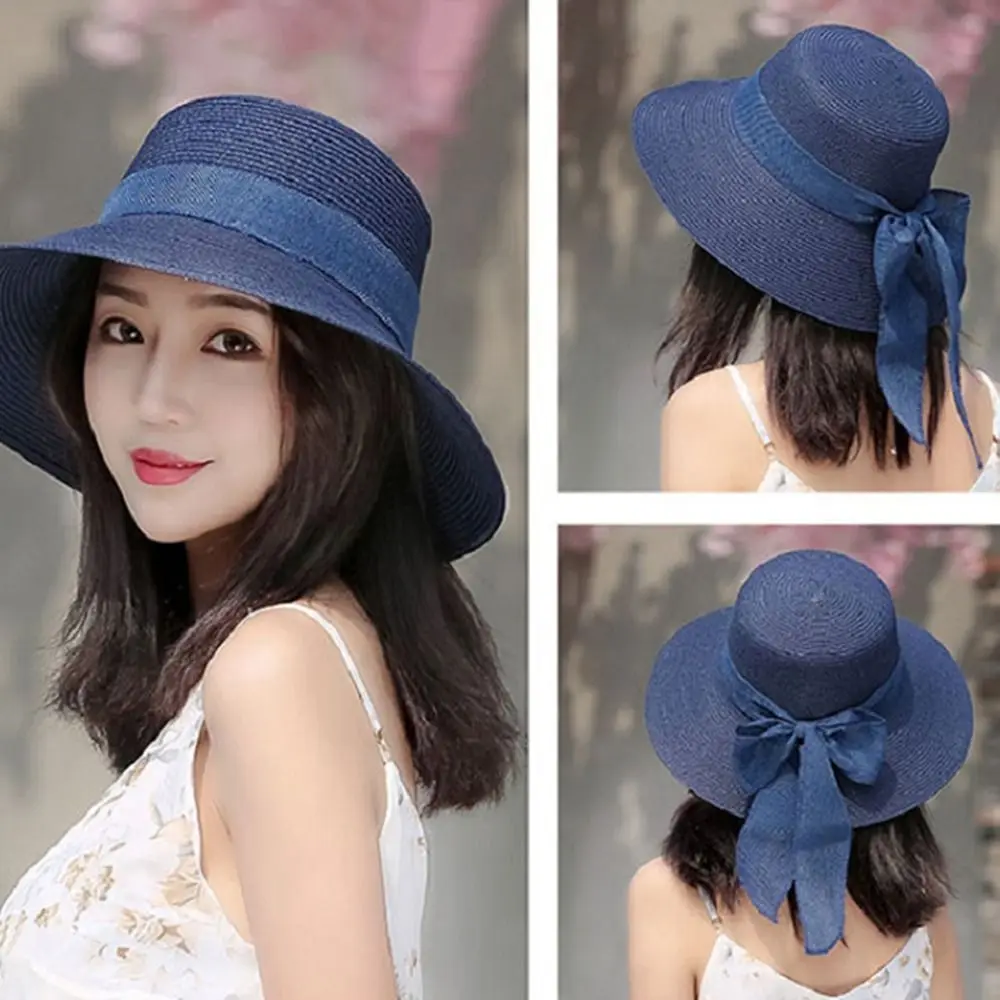 

Foldable Woman Outdoor Sun Visor Beach Cap Handmade Flat Hat British Style Sun Hat Weave Sun Cap Straw Hat Top Hat