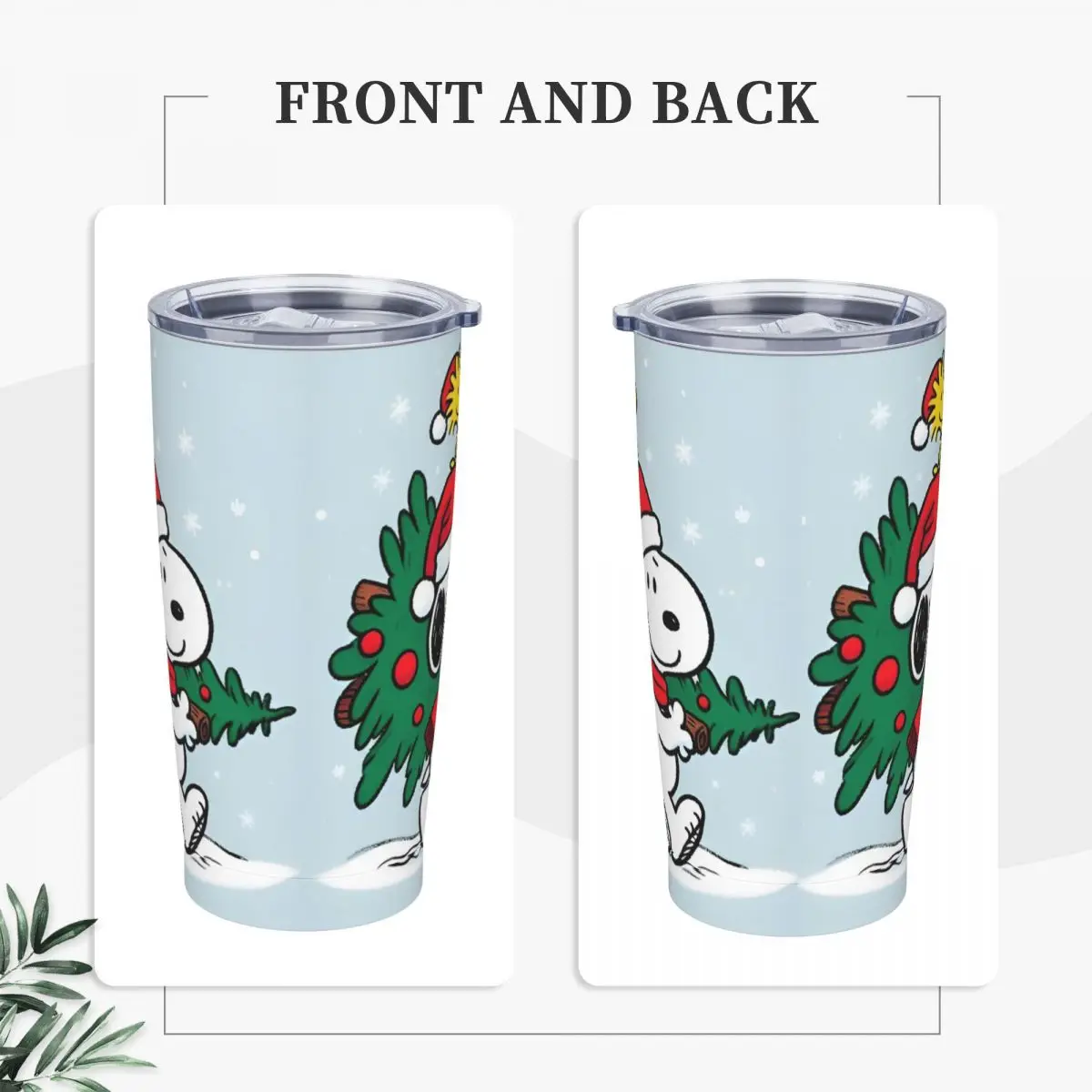 Merry Christmas Snoopy Insulated Tumbler with Straws Stainless Steel Thermal Mug Office Home Car Bottle Cup 20oz