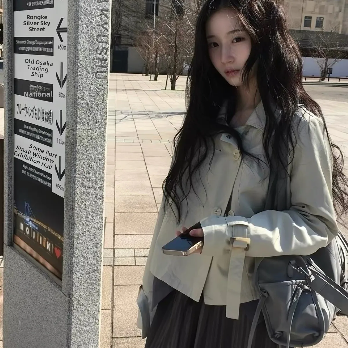 Double-Buckled Collar Short-Length Long-Sleeve Jacket Versatile Women's Fashion Single-Piece Autumn 2026 Chinese Production