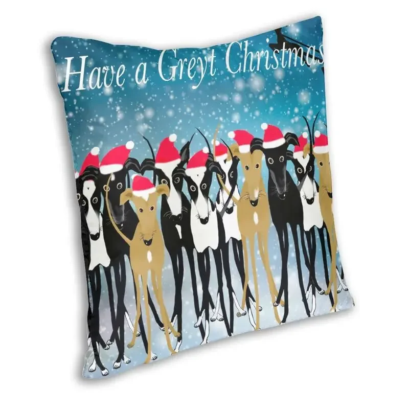 Modern Greyhound Sighthound Cushion Cover for Sofa Polyester Have a Greyt Christmas Message Pillow Case Home Decor