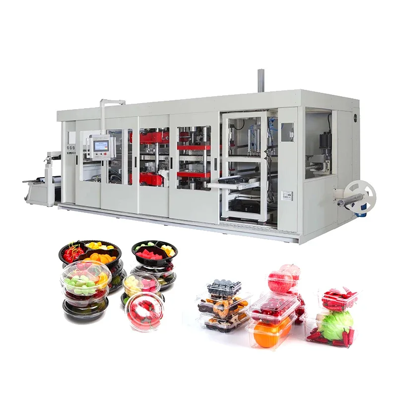 Food Container Forming Machine Three Stations Plastic Vacuum Thermoforming Machines