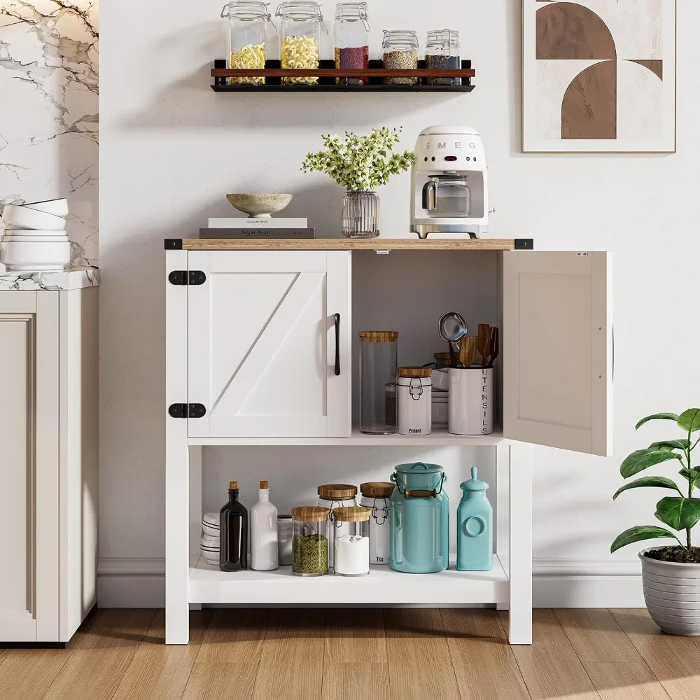 Table console blanche avec 2 armoires de rangement, buffet de ferme, armoire de bar, table de canapé, 31.5 L x 13.8 P x 34.65 H