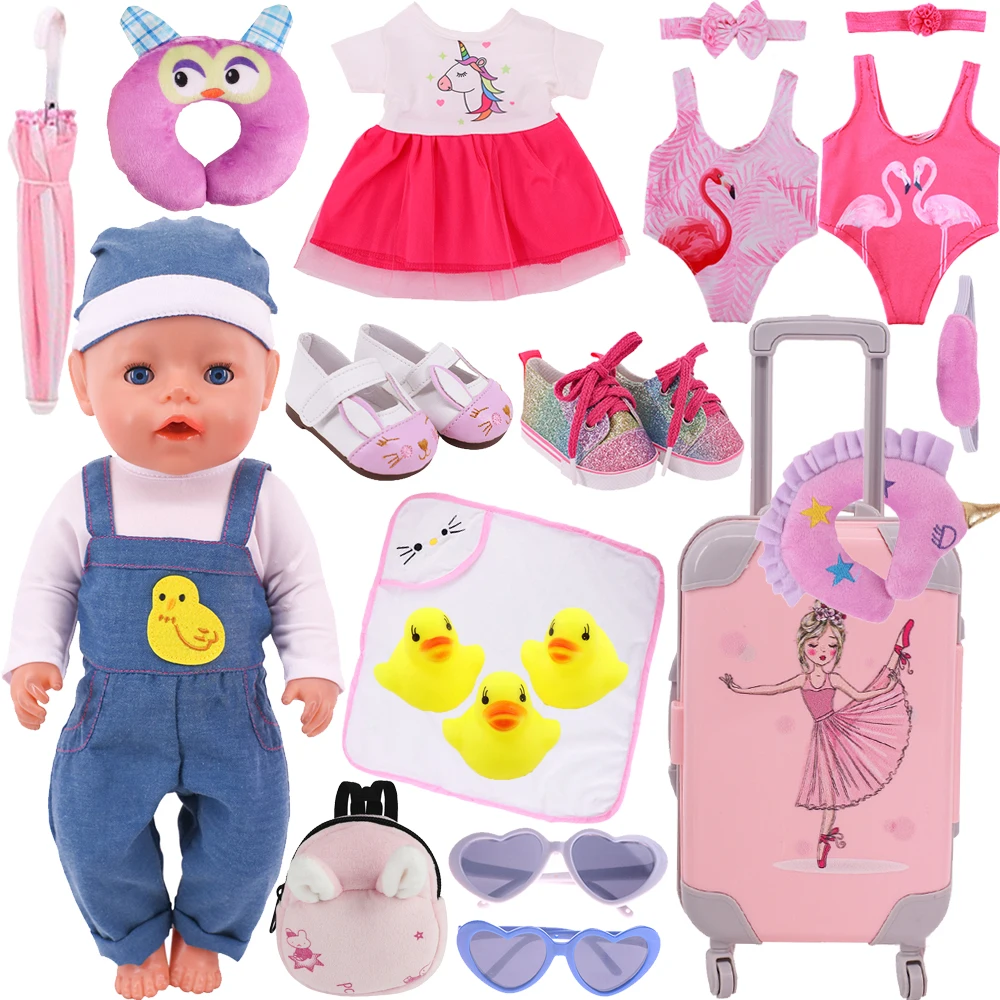 Pink Doll Clothes Shoes Flamingo Dress Duck Jumpsuit Fit 43cm Reborn Baby Boy Doll,18Inch American Girl Dolls Kids Toys Clothing