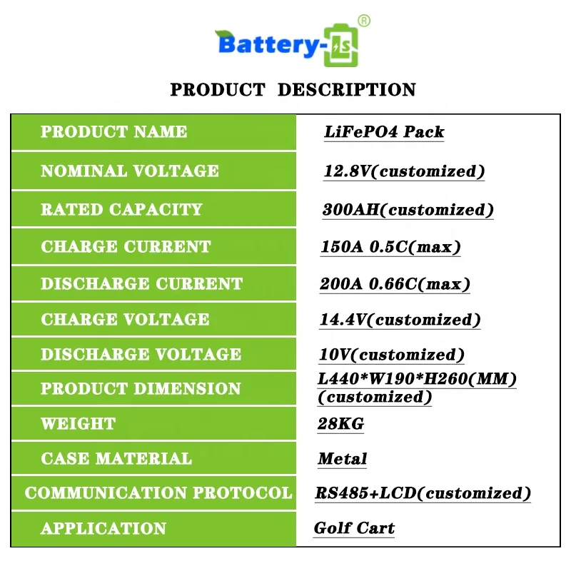 12V 300ah lithium battery pack LiFePO4 from golf cart lithium battery dongguan battery