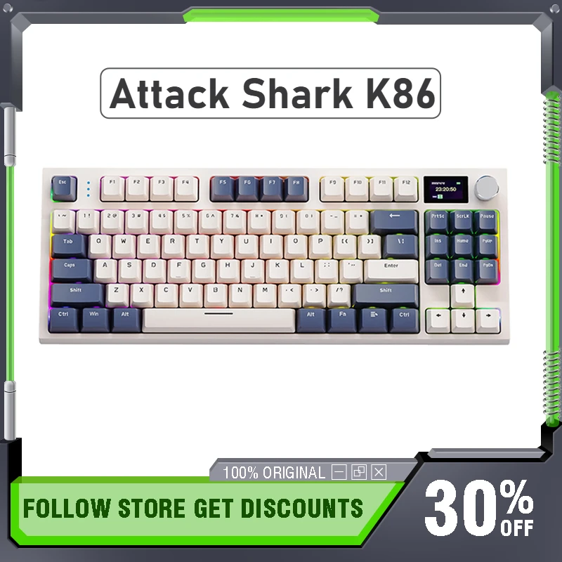 Attack Shark K86 Three-mode Mechanical Keyboard Wireless RGB Bluetooth 2.4G Wired Luminous Display Customized Hot-swappable