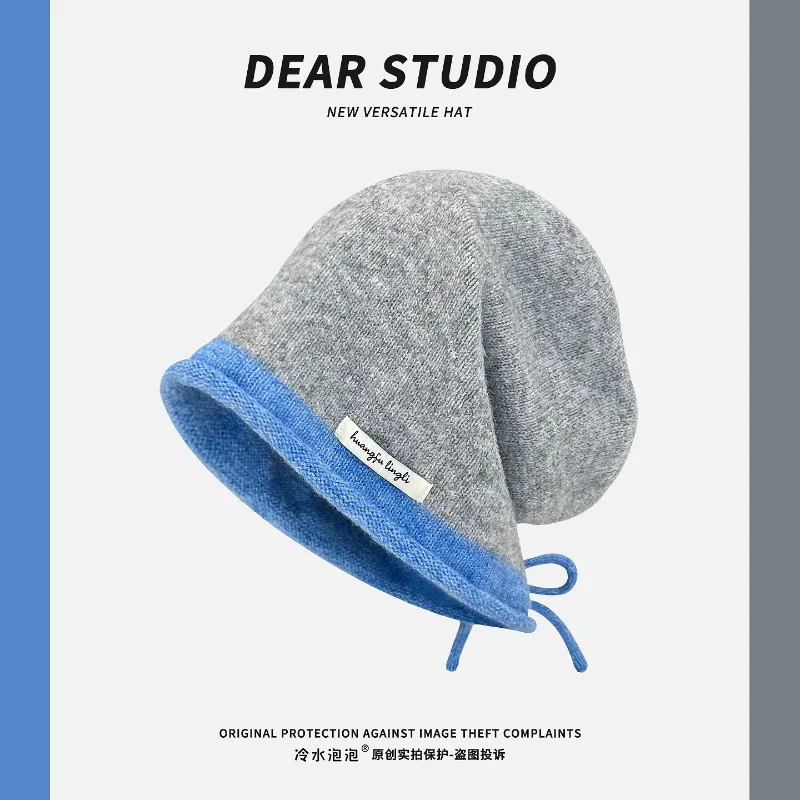 

Ins модные вязаные шапки контрастного цвета для женщин, осенне-зимняя теплая защита ушей, универсальная повседневная штабелируемая шапка