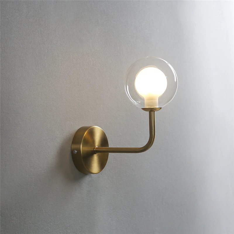 

Nordic Retro Wall Lamps Creative Simple Glass Ball Metal Bend Wall Lamp Living Room Study Bedroom Bedside Gold Black Wall Lights