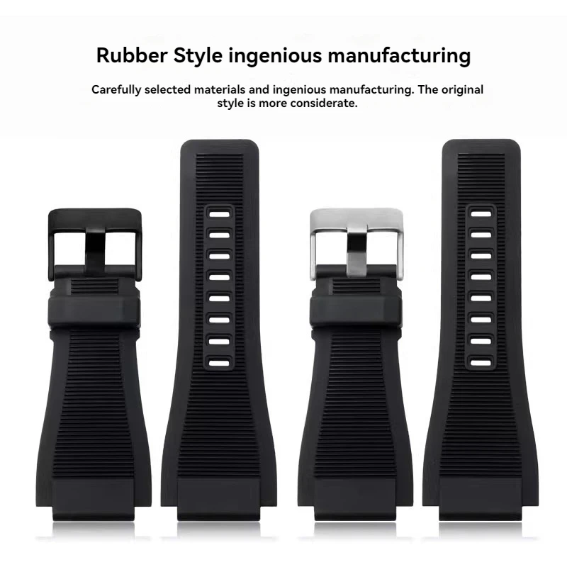 ل بيل آند روس الرجال BR01 BR03 سيليكون المطاط الرياضة حزام 34X24mm كبير محدب معصمه جرس روس BR-01 BR-03 حزام الساعات الأسود