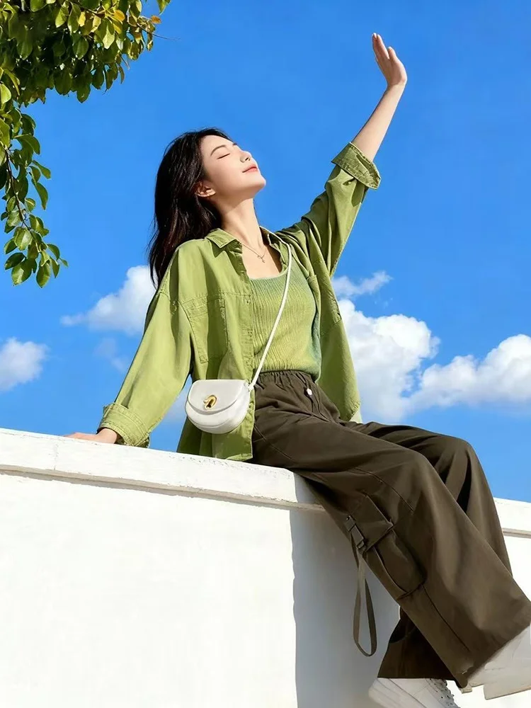 

een irt Base Layer Vest Wide Leg Workwear Pants Tee Piece Set Anti Aging Faionable Streetwear Korean Sle Women's En...