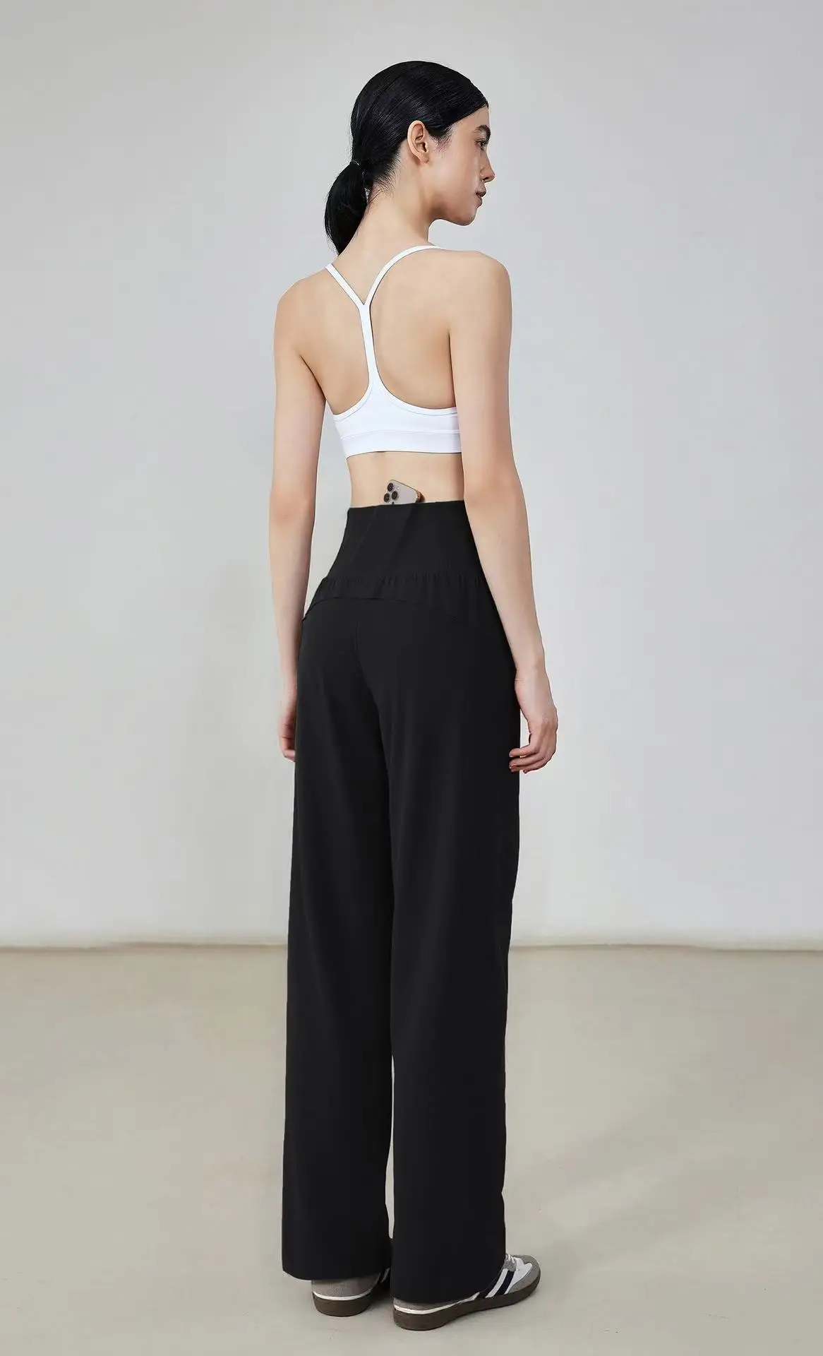 Nude-sensing Lose Sportliche Weitbeinige Atmungsaktive Lässige Hochgeschnittene Sportleggings, Fließende Gerade Hose für Damen – Detail 9